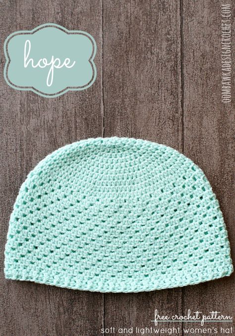 Hope for Women - free crochet pattern -  This was a request from a reader for a crochet hat to be used for patients undergoing chemotherapy ( chemo cap ) Chemo Caps Pattern, Pola Topi, Crochet Adult Hat, شال كروشيه, Crochet Hat For Women, Crocheted Hat, Crochet Hat Free, Crochet Knit Hat, Creative Crochet