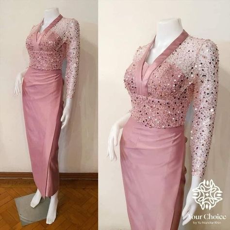 Bridesmaid Dresses Brokat, Kebaya Thailand, Bridesmaid Brokat, Model Dress Brokat Modern, Dress Wisuda, Myanmar Outfit, Model Dress Kebaya, Dress Brokat Modern, Batik Dress Modern