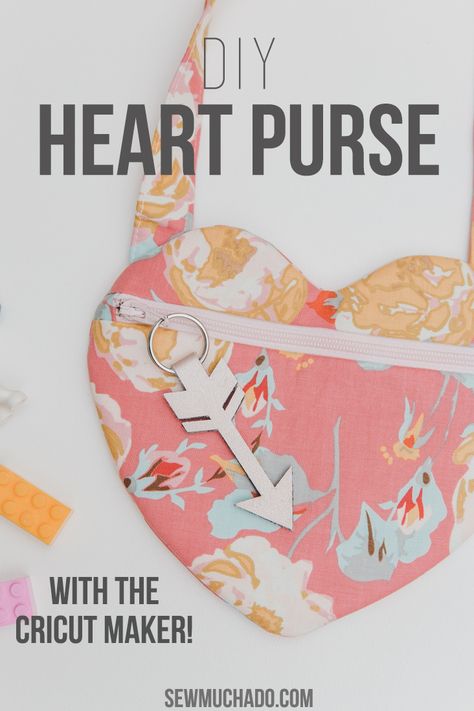 This DIY heart purse tutorial is perfect for anytime of the year! Use your Cricut Maker to cut out the pieces for you with the rotary blade and leave the fun sewing part to you! Makes a fun Valentine's Day bag for little ones too!#sewmuchado #valentinesday #diyvalentinesday #diyheartbag #diy #cricut #cricutmaker #cricutmade Cricut Purse Projects, Heart Purse Pattern, Heart Purse Sewing Pattern, Trendy Heart-shaped Bag For Valentine's Day, Childs Purse Sewing Pattern Free, Leather Purse Diy, Squirrel Crochet Pattern, Ameroonie Designs, Valentine's Day Heart-shaped Bag With Removable Pouch