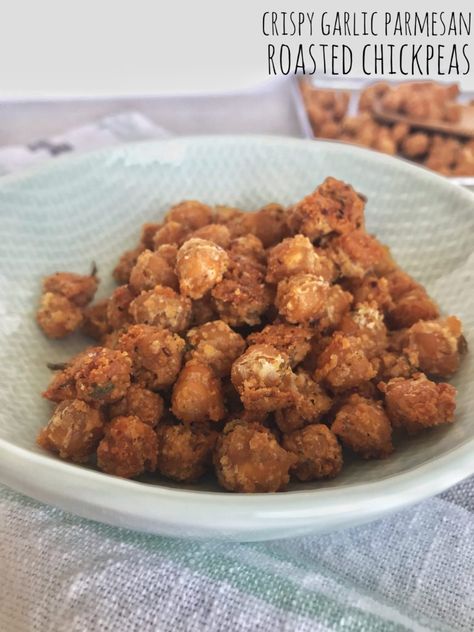 Air Fryer Chick Peas Garlic Parmesan, Roasted Garbanzo Bean Recipes, Cheerios Recipes, Roasted Garbanzo Beans, Garlic Chickpeas, Garbanzo Bean Recipes, Chickpea Recipes Roasted, Crispy Garlic, Healthy Protein Meals