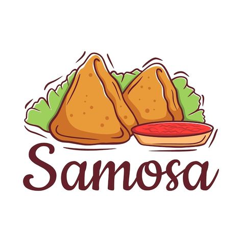 Indian Snacks Illustration, Samosa Drawing, Samosa Cartoon, Samosa Illustration, Curry Samosa, Snacks Drawing, Snacks Indian, Food Company Logo, Logo Design Graphics