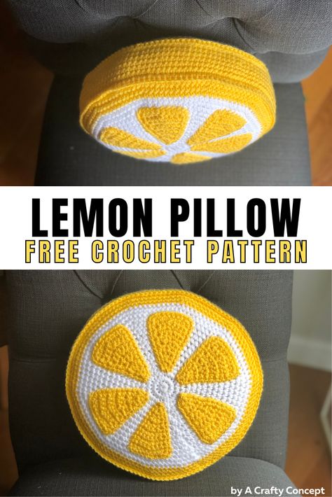 Crochet Pillows Free Pattern, Crochet Lemons, Crochet Citrus, Amigurumi Fruit, Lemon Crochet, Lemon Pillow, Crochet Lemon, Citrus Pattern, Friends Crochet