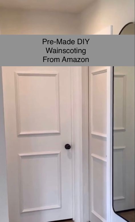 Amazon sells premade wainscoting to help DIY and elevate doors and trim. Wainscoting On Doors, Door Wainscoting Ideas, Diy Wanescoat, Upgrading Doors Diy, Faux Wainscoting Diy, Door Wainscotting, Easy Wainscoting Diy, Wainscoting Door, Diy Door Molding