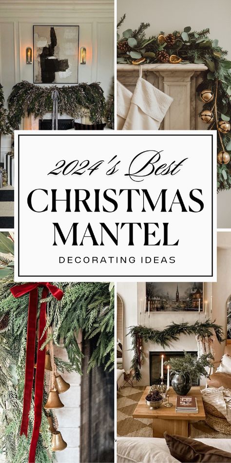 On the hunt for 2024' best Christmas mantles? These absolutely beautiful Christmas mantel ideas are a must-see - explore all of 2024's top modern Christmas decor trends and get inspired by all these super pretty Christmas decorations we'll be trying in our own homes this year. (SAVE to your Christmas decor inspiration board to shop the look later!) Nordic Christmas Mantle, 2024 Christmas Mantel Ideas, Christmas Mantel With Lanterns, Christmas Farmhouse Fireplace Decor, Mantle With Christmas Trees, Modern Christmas Mantels Ideas, Christmas Mantle Traditional, Christmas Decor Inspiration 2024, Christmas Fireplace With No Mantle