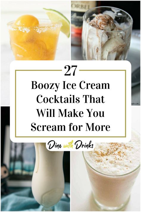 Collage of 4 ice cream cocktails. Shake Recipes Ice Cream, Ice Cream With Alcohol, Ice Cream Cocktail, Alcohol Ice Cream Recipes, Ice Cream Cocktail Recipes, Ice Cream Alcoholic Drinks Recipes, Ice Cream And Alcohol, Ice Cream Cocktails Alcohol, Vanilla Ice Cream Alcohol Drinks