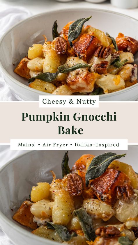 Pumpkin Gnocchi Bake Pumpkin And Sage Gnocchi, Pumpkin Sausage Gnocchi, Winter Gnocchi Recipe, Pumpkin Gnocchi Trader Joes, Trader Joes Pumpkin Gnocchi Recipes, Air Fryer Gnocchi Recipes, Fall Gnocchi Recipes, Oven Gnocchi, Pumpkin Gnocchi Recipes