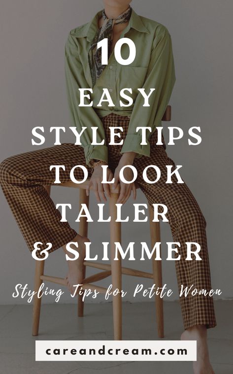 Discover how to look taller and slimmer with our 10 easy style tips. Perfect for petite ladies who want to look taller while giving off a thinner profile. Simple changes can make a big difference in your appearance. Plus: styling tips to look taller, petite women style. Outfits To Make You Look Slender, How To Look Taller Outfits, Short People Outfits, Petite Outfit Ideas, Stylish Petite Woman, Petite Fashion Outfits, Petite Style Outfits, Tiny Woman, Petite Clothes