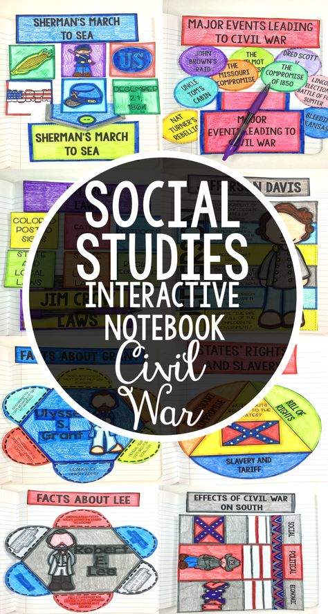 This social studies interactive notebook for fifth grade is perfect for your classroom and activities about The Civil War. Bring common core and learning to your students with these fun classroom templates. Grammar Interactive Notebook, Interactive Writing Notebook, Interactive Notebooks Social Studies, Social Studies Notebook, 4th Grade Social Studies, 5th Grade Social Studies, Social Studies Classroom, Activities For Teens, Social Studies Lesson