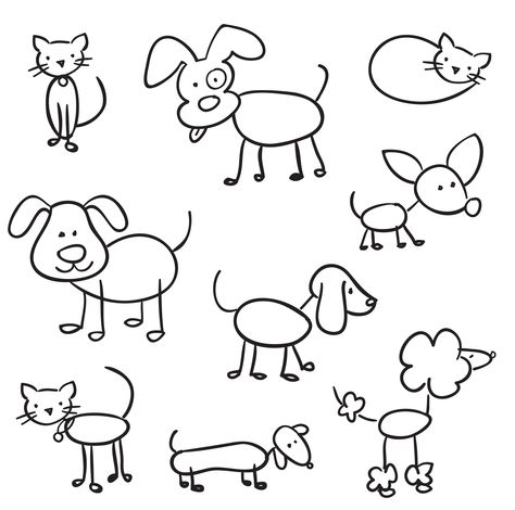 Stick Dog Drawing, Stick Cat Drawing, Stick Figure Dog Drawing, Stick Animals Drawing, Stick Figure Animals, How To Draw Stick Figures, Dog Doodle Easy, Dog Doodles Simple, Cute Stick Figure Drawings