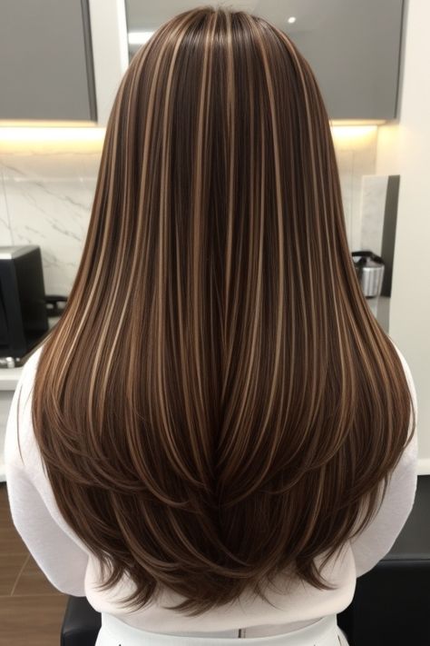 hair color ideas | hairstyles Karma Highlights, Light Brown Chunky Highlights, Hair Colour For Straight Hair, Trendy Hair Color 2024, Hair Color Guide, Rambut Brunette, Brown Hair Looks, Brunette Hair With Highlights, Gorgeous Hair Color