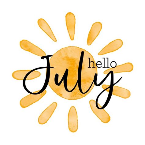 Hello july watercolor textured simple ve... | Premium Vector #Freepik #vector #welcome-summer #hello-july #art-card #welcome-banner Sun Icon, Hello June, Hello July, Greeting Card, Vector Illustration, Sun, Orange, Yellow, Black