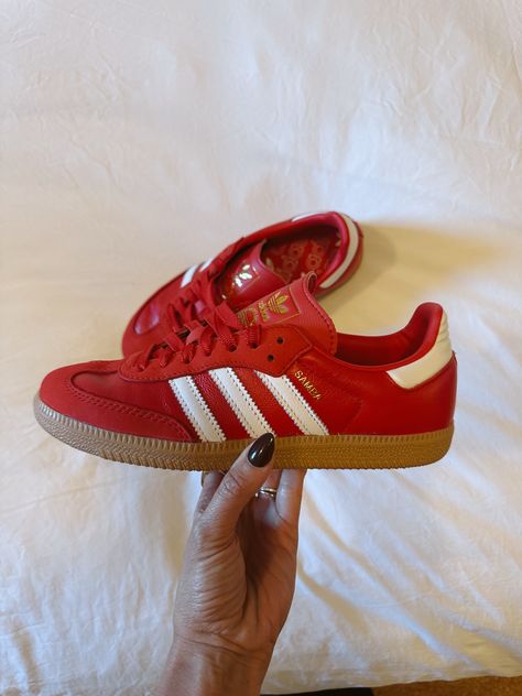 New+in!+Love+these+red+sambas+#adidas+#fallshoes+  #LTKSeasonal+#LTKShoeCrush+#LTKFindsUnder100 Red Sambas Adidas Outfit Summer, Cherry Sambas, Red Sambas Adidas, Red And White Sambas, Red Samba, Red Sambas, Red Breathable Adidas Sneakers, Nyc Hat, Sambas Adidas