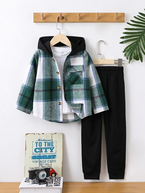 Boys Winter Clothes, Baby Boy Tops, Baby Boy Pants, Kids Dress Wear, Boys Plaid, Kids Fashion Clothes, Hooded Shirt, Toddler Boy Outfits, Long Sleeve Plaid