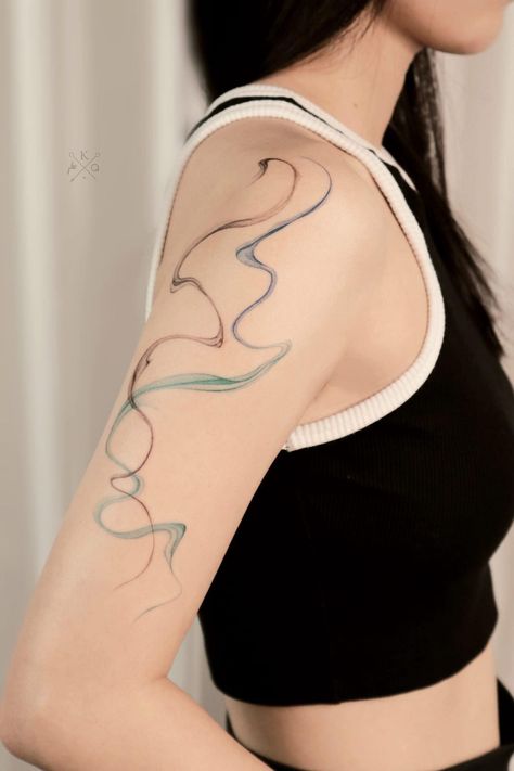 Smokey Abstract Tattoo, Tattoo Abstract, Abstract Tattoo Ideas, Abstract Tattoos, Shoulder Blade Tattoo, Brush Tattoo, Abstract Tattoo Designs, Arm Band Tattoo, Modern Tattoos