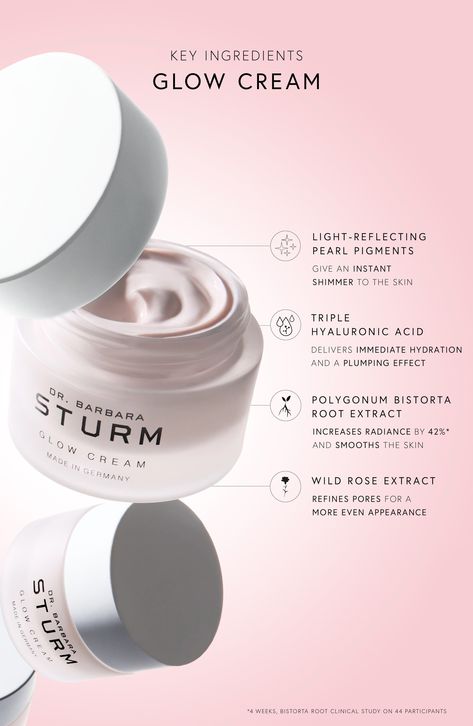 What it is: A skin-nourishing face cream to revive your natural glow.What it does: Following the success of the iconic Glow Drops, Dr. Sturm introduces Glow Cream; a rich, creamy moisturizer that imparts an immediate luminosity to the complexion and provides both instant and long-term hydration for a supercharged Sturmglow. Glow Cream is enriched with powerful ingredients that have been clinically proven to enhance skin's radiance over time, provide immediate and long-lasting hydration and leave Skincare Design, Cosmetics Laboratory, Glow Drops, Brochure Cover Design, Skincare Branding, Dr Barbara Sturm, Skin Growths, Barbara Sturm, Products Photography