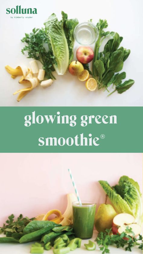 The Glowing Green Smoothie® Recipe Glowing Green Smoothie Kimberly Snyder, Glowing Green Smoothie, High Fiber Fruits, Delicious Smoothie Recipes, Smoothie Recipes With Yogurt, Kimberly Snyder, Smoothie Drink Recipes, Acidic Foods, Nutrition And Dietetics