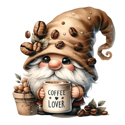 Coffee Clipart Cute, Coffee Gnome, Gnome With Coffee Cup, Coffee Gnome Cross Stitch Pattern, Coffee Gnomes Clipart, Gnomes Sublimation Designs, Creative Halloween Costumes, Christmas Drawing, 5d Diamond Painting