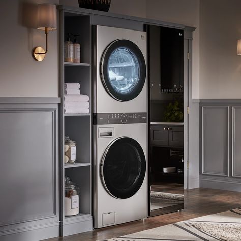 LG USA on Instagram: “Wash, dry, and steam in less space. Make the most of the laundry closet reno with #LGSTUDIO WashTower and Styler Steam Closet.” Laundry Steamer, Steam Closet, Washer Dryer Laundry Room, Small Laundry Space, Stackable Laundry, Stacked Laundry Room, Dry Cleaning At Home, Laundry Room Ideas Small Space, Laundry Room Closet