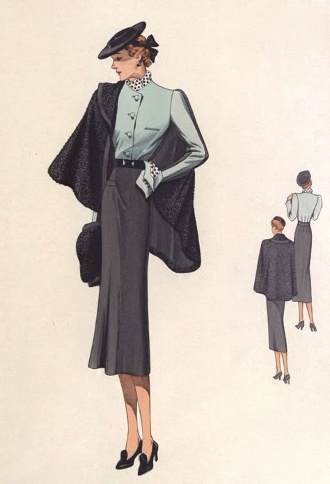 1938 Fashion Women, 30s Aesthetic Fashion, 1934 Fashion, Vintage Outfits 30s, 1930s Fashion Plates, 1937 Fashion, 1938 Fashion, 1930s Outfits, Vivi Fashion