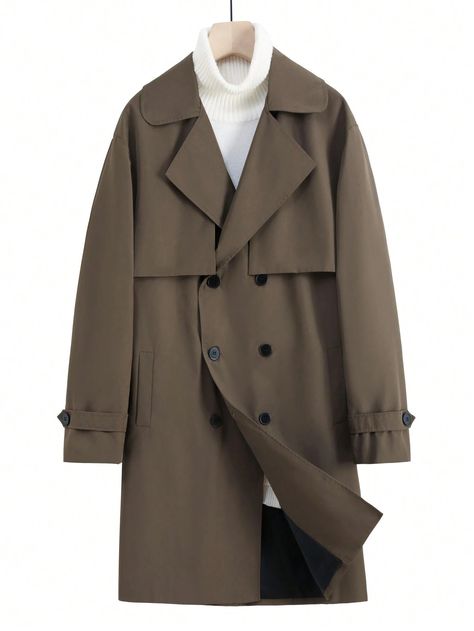 Manfinity Homme Men's Solid Color Minimalist Casual Long Sleeve Brown Trench CoatI discovered amazing products on SHEIN.com, come check them out! Manche, Double Breasted Overcoat, Brown Trench Coat, Color Minimalist, Men's Trench Coat, Trench Coat Men, Belted Trench Coat, Brown Coat, Womens Tie