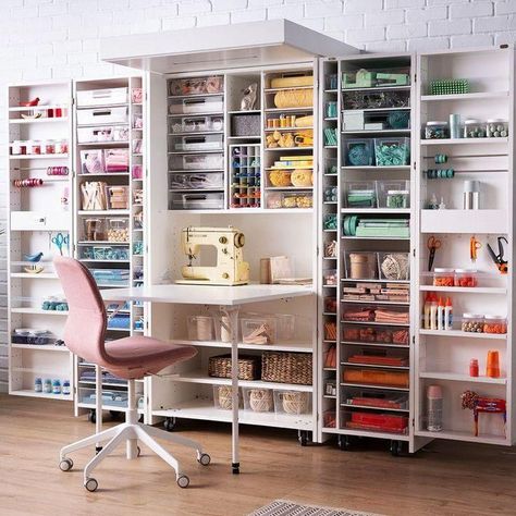 Craft Tables With Storage, White Beadboard, Craft Station, Work Space Organization, Work Boxes, Craft Room Organization, Space Saving Storage, Craft Table, Craft Storage