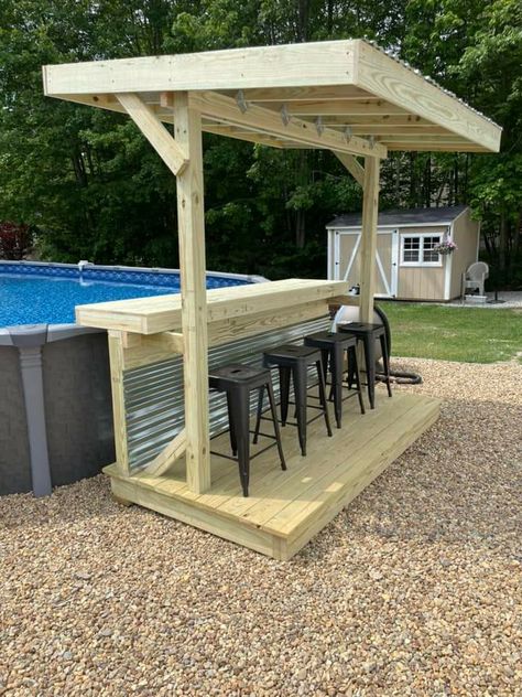 Above Ground Pool Bar Ideas, Backyard Amenities, Pool Bar Ideas, Decks Around Pools, Pool Side Bar, Pool Deck Plans, Pool Stuff, Outdoor Pool Area, Pool Fun