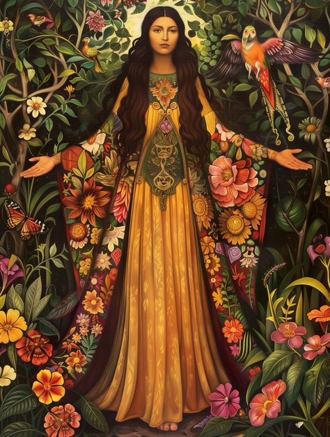 Xochiquetzal, Goddess Of Love, Beauty, Fertility, And Flowers | Fantasy I Sci-Fi I Books I Films I World Building Goddess Of Love Fantasy Art, Goddess Of Life Art, Mexican Goddess Art, God And Goddess Art, Goddess Of Love Art, Goddess Of Flowers, Goddess Of Fertility, Flora Goddess, Fantasy Goddess