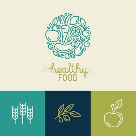 Vector logo design template with fruit and vegetable icons vector illustration Healthy Food Logo Design, Healthy Logo, Fruit Logo Design, Healthy Food Logo, Nutrition Logo, Fruit Logo, Inspiration Logo Design, Food Logo Design, Farm Logo