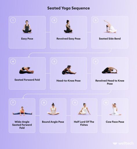 10 Seated Yoga Poses: Sequence For Beginners - Welltech Yoga Poses Sequence, Pranayama Breathing Exercises, Sitting Yoga Poses, Seated Yoga, Seated Yoga Poses, Beginning Yoga, Yoga Sequence For Beginners, Cow Face Pose, Hip Flexibility