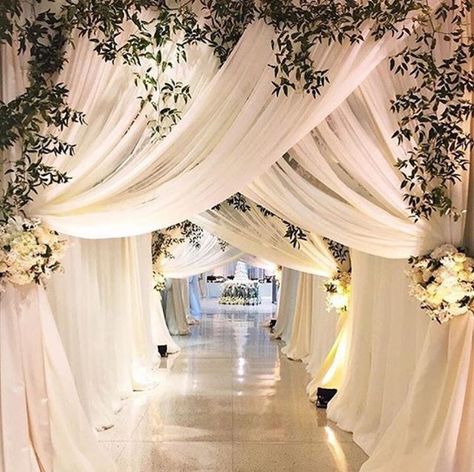 Draped out Entrance Inspiration. Wedding Dais, Wedding Drapes, Beauty Cabin, Wedding Reception Entrance, Wedding Stages, Wedding Draping, Reception Entrance, Decor Business, Wedding Entrance Decor