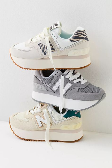 New Balance 574+ Sneakers | Free People Platform New Balance, Platform Sneakers Outfit, Shoes Design Ideas, New Balance 574 Sneakers, New Balance Outfit, N Logo, Preppy Shoes, Shoes Design, Balance Sneakers