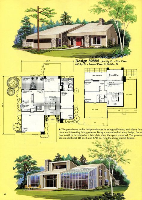 #1980s - Vintage Home Plans Mid Century Modern House Plans, House Plans Ideas, Architecture Blueprints, House Plans With Pictures, Victoria House, Little House Plans, Vintage House Plans, Solar Design, Sims House Plans