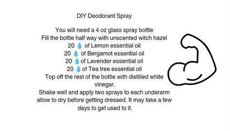 I will admit I really want to start making my own deodorant. Store bought deodorant is so convenient but as we know they are full of harmful chemicals that have been unknown to cause cancer. My problem is that I have sensitive skin and I am allergic to so many damn things. My biggest fear is making this deodorant and breaking out in a rash. Diy Deodorant Spray, Diy Deodorant, Natural Beauty Diy, Bergamot Essential Oil, Diy Beauty Recipes, Glass Spray Bottle, Distilled White Vinegar, Deodorant Spray, Tea Tree Essential Oil