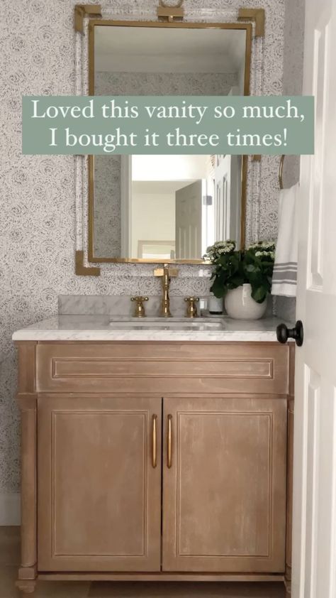 Two Single Vanity Bathroom Ideas, Vanity For Half Bathroom, Modern Traditional Bathroom Vanity, Half Bath Cabinet Ideas, Premade Bathroom Vanity, White Vanity Powder Room Ideas, Small Powder Bathroom Design, Shallow Vanity Bathroom, Cheap Vanity Ideas Bathroom