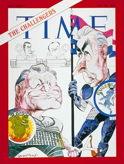 30. July 26, 1968 - Nelson Rockefeller & Eugene McCarthy Gerald Scarfe, Nelson Rockefeller, Fifty Cent, Richard Nixon, Time Magazine, Vintage Magazine, Magazine Cover, New World, Music Book