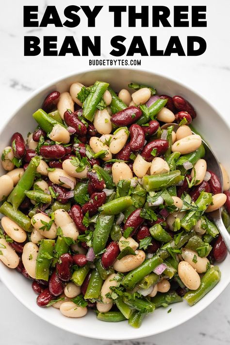 Picnic Side Dishes, Easy Summer Side Dishes, Three Bean Salad, Bbq Side Dishes, Budget Bytes, Bean Salad Recipes, Bbq Sides, Best Side Dishes, Bean Salad