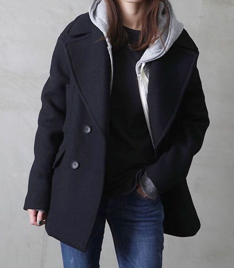 21fe5b8ba755eeaece7a450849876228desc49620772ri Black Pea Coat Outfit, Peacoat Outfits, Peacoat Womens Outfit, 90s Street Style, Fashion Magazine Design, Clueless Outfits, Pinterest Fashion, Pea Coat, Fashion Inspo Outfits