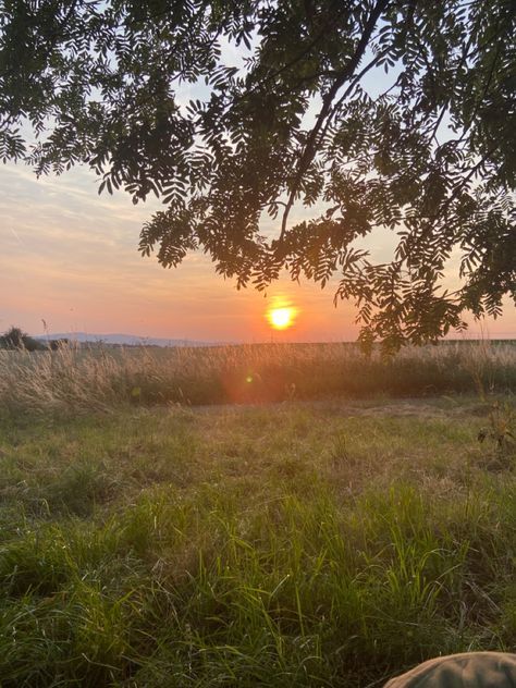 Nature with lots of grass, a sunset, trees, childhood vibes, happy life, nostalgic vibes Childhood Nostalgia Aesthetic, German Countryside, Village Aesthetic, Countryside Photos, Outdoors Aesthetic, Flowers Sunset, Childhood Aesthetic, European Summer Aesthetic, Nostalgic Aesthetic