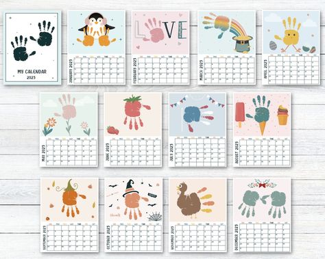 Month Handprint Art, Calendar Gift For Parents, Handprint Art Calendar, Hand Print Calendar Ideas, Monthly Handprint Art, Matilda Crafts, Handprint Gifts For Grandparents, Diy Calendar For Kids, Handprint Calendar Preschool