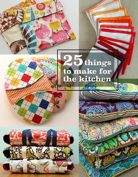 25 Things to Sew for the Kitchen - Andrea's Notebook Tips Menjahit, Fat Quarter Projects, Dekor Diy, Diy And Crafts Sewing, Costura Diy, Beginner Sewing Projects Easy, Things To Make, Leftover Fabric, Sewing Projects For Beginners