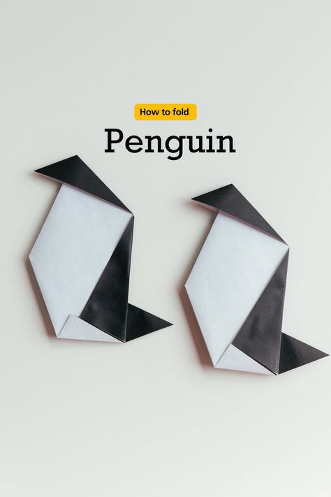 This is a super easy origami penguin.If you plan to make some lovely origami with kids, this is the best ones to start. Origami Penguin Easy, Easy Paper Origami, Super Easy Origami, Origami Snake, Penguin Videos, Origami Duck, Easy Origami Animals, Origami Penguin, Origami Birds