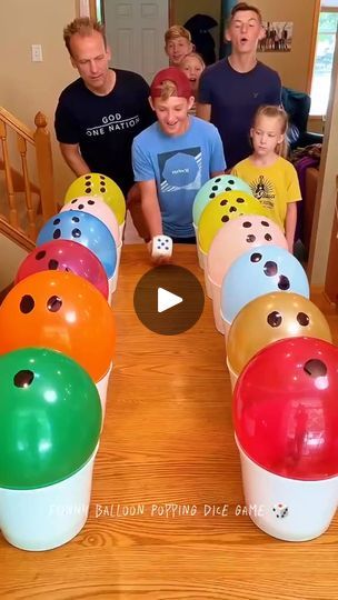 Fill The Cup Water Game, Balloon Games For Adults, Minute To Win It Games For Kids, Party Games For Adults Indoor, Dice Games For Kids, Diy Family Games, Family Game Night Ideas, Balloon Games For Kids, Fun Games For Adults