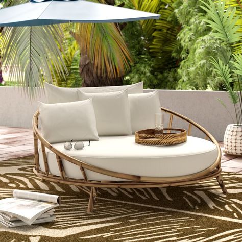 Joss & Main Olu Patio Daybed with Cushions & Reviews | Wayfair.ca Resin Patio Furniture, Patio Daybed, Backyard Furniture, House Deco, Outdoor Daybed, Diy Garden Furniture, Bamboo Furniture, Pallet Outdoor, Outdoor Patio Decor