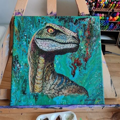 Paintings Of Dinosaurs, Trex Dinosaur Painting, Dinasour Watercolor Painting, Acrylic Painting Dinosaur, Dinosaur Painting Acrylic Easy, Jurassic Park Painting Canvas, Oil Pastel Dinosaur, Dino Painting Ideas, Painting Ideas Dinosaur