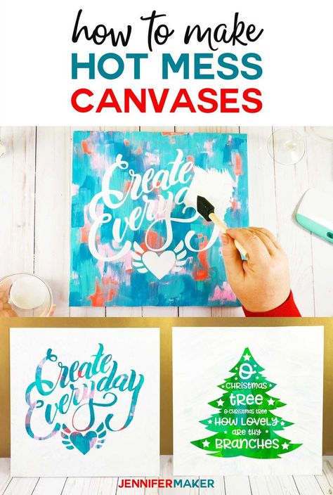 Make a hot mess canvas projects with a Cricut #cricut #canvas #paint #vinyl #svgcutfile Paint Vinyl, Cricut Stencils, Canvas Paint, Canvas Projects, Using Acrylic Paint, Cricut Creations, Cricut Projects Vinyl, Canvas Crafts, Button Crafts