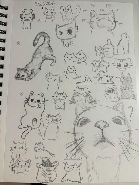 Kawaii Drawing Inspiration, Anime Cat Tutorial, Paper Cats Diy, Cool Cat Doodle, Kawaii Sketches Easy, Cute Ways To Draw People, How To Draw Cat Head, Cool Doodle Designs, Cartoon Cat Drawing Sketch