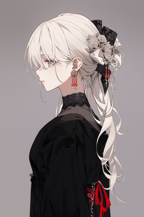 AI art from Midjourney Hairpin Drawing, White Hair Girl Drawing, White Hair Anime Female, White Hair Anime Woman, Long White Hair, 캐릭터 드로잉, Digital Art Anime, Woman Drawing, 판타지 아트