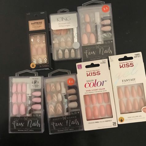 Press On Nails Lot New In Box 7 Sets Of Nails In Good Condition Press On Nails Aesthetic, Bday Basket, Press Ons Nails, Burr Basket, Pink White Nails, Instant Nails, Kiss Nails, Fantasy Collection, Press Ons