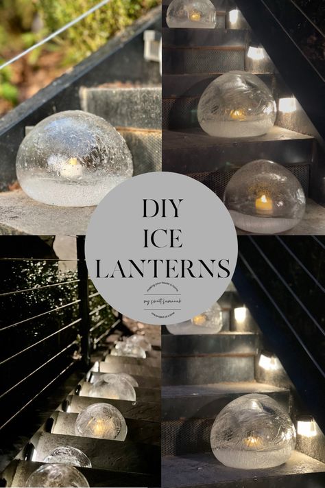 DIY ICE LANTERNS. Create a magical winter glow with these easy ice lanterns. All you need is balloons, water, freezing temps, (or a freezer) and battery operated flickering tea lights! Come see how easy these are! Ice Candles Diy, Ice Globe Lanterns, Ice Lanterns, Balloon Lanterns, Ice Candle, Christmas Topiary, Lantern Christmas, Battery Operated Tea Lights, Ice Art