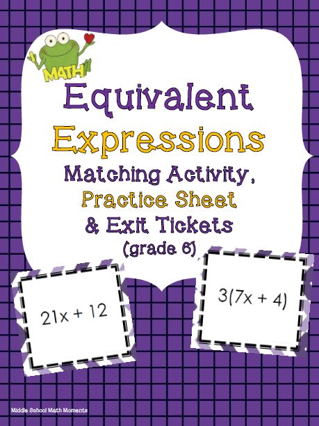 Math Lesson – “Equivalent Expressions Matching Activity, Problem Sheet, and Exit Tickets": The matching activity is a quick, interactive way for students to practice identifying equivalent expressions. There are 18 sets of cards, which can all be used together or could be split into smaller groups of sets, depending on your need. Also included are a practice sheet and exit tickets.$ Equivalent Expressions, Solving Inequalities, Instructional Materials, Job Success, Envision Math, Simplifying Expressions, Interactive Student Notebooks, Middle School Math Teacher, Math Answers